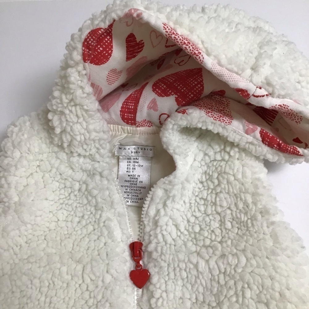 Valentine Red Hearts Vest Max Studio Kids Sherpa Zip Hoodie SZ 18 mos Toddler - Picture 4 of 16